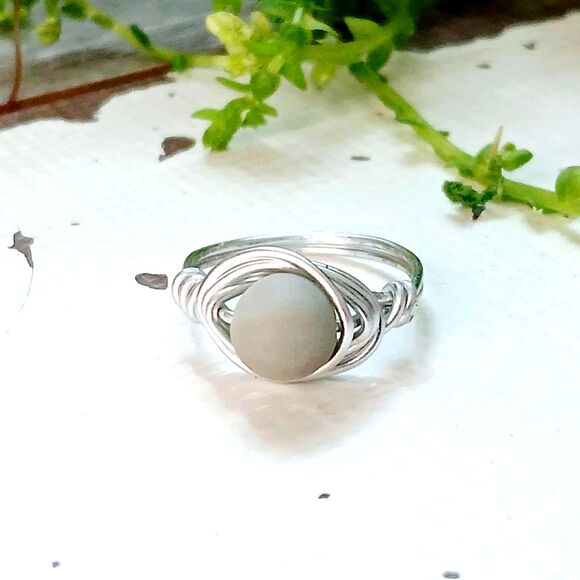 Amazonite Crystal Ring, Wire Wrapped Gemstone Jewelry, Size 4.75 - Picture 1 of 2